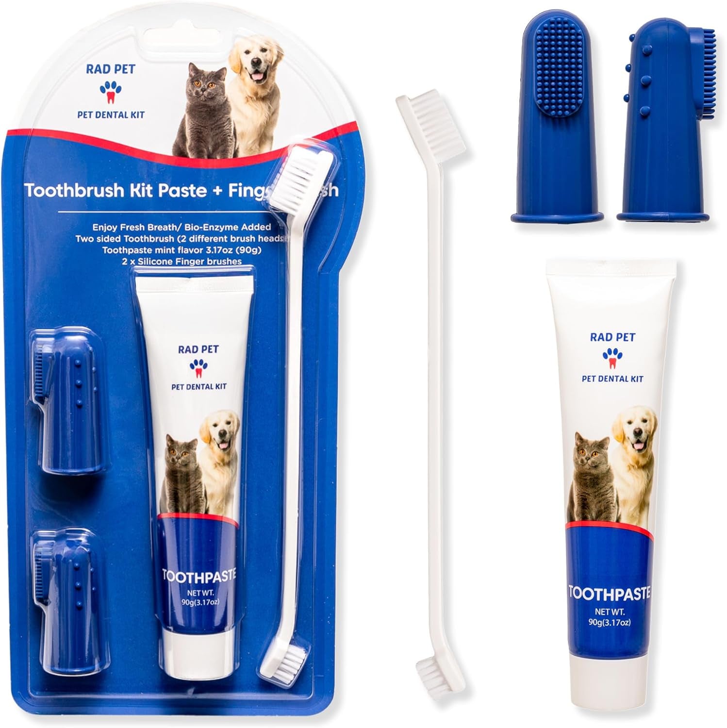 Rad Health Kit Dental para Mascotas | Cepillo y Pasta Dental para Perros y Gatos | Higiene Oral Diaria